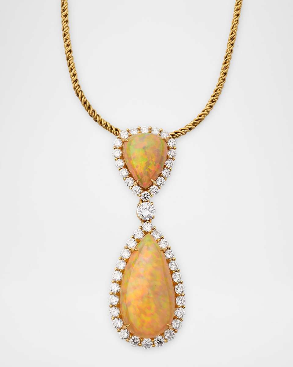 18K Yellow Gold Diamond and Opal Pendant